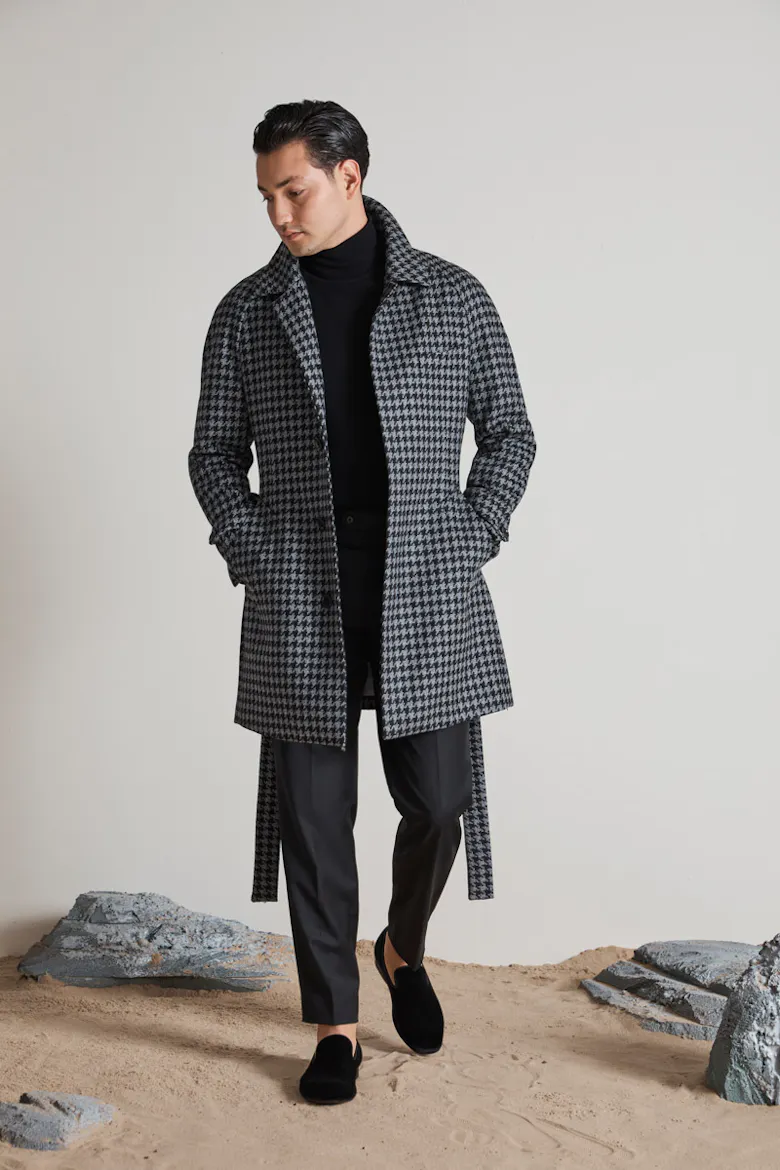 Kaito Houndstooth Wool Overcoat