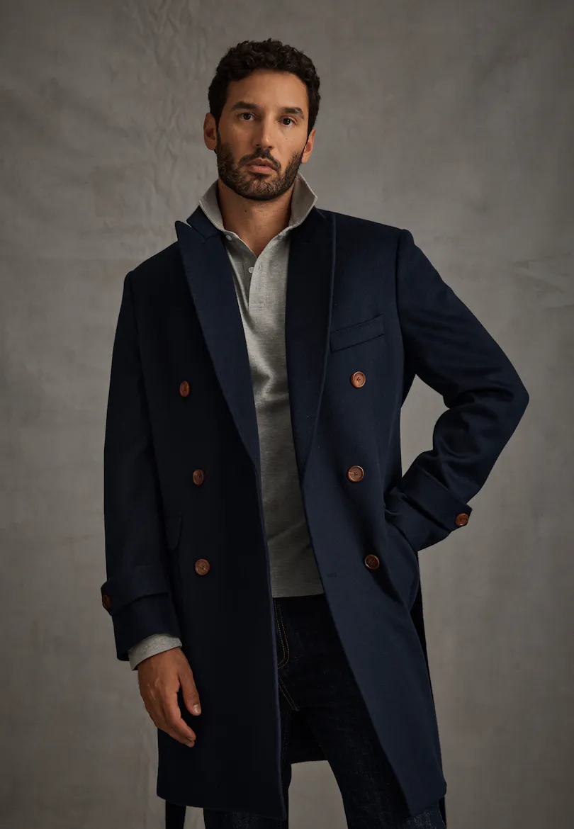 Marwood Navy Wool Cashmere Overcoat