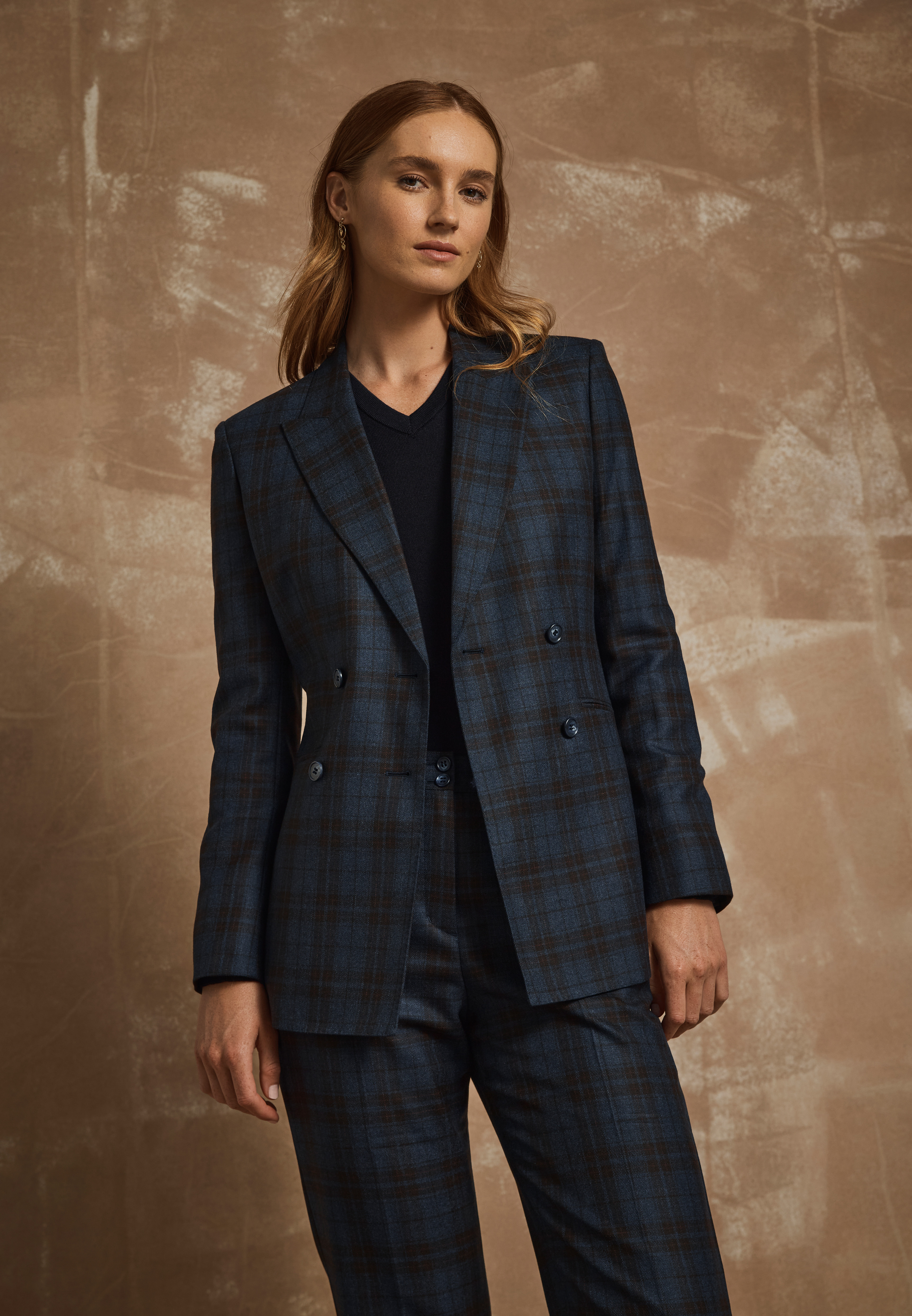 Spring Navy Check Wool Jacket