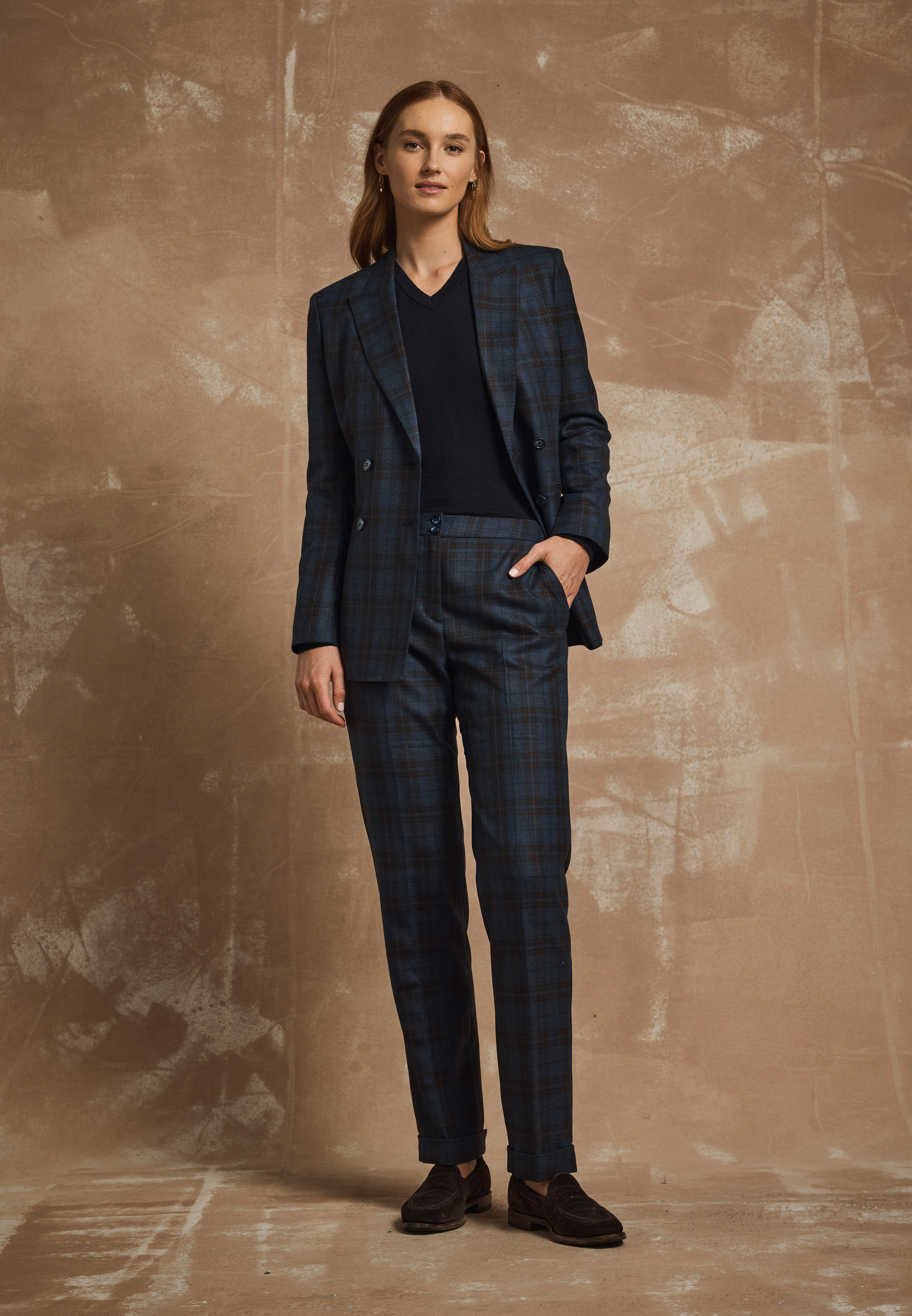 Spring Navy Check Wool Pants