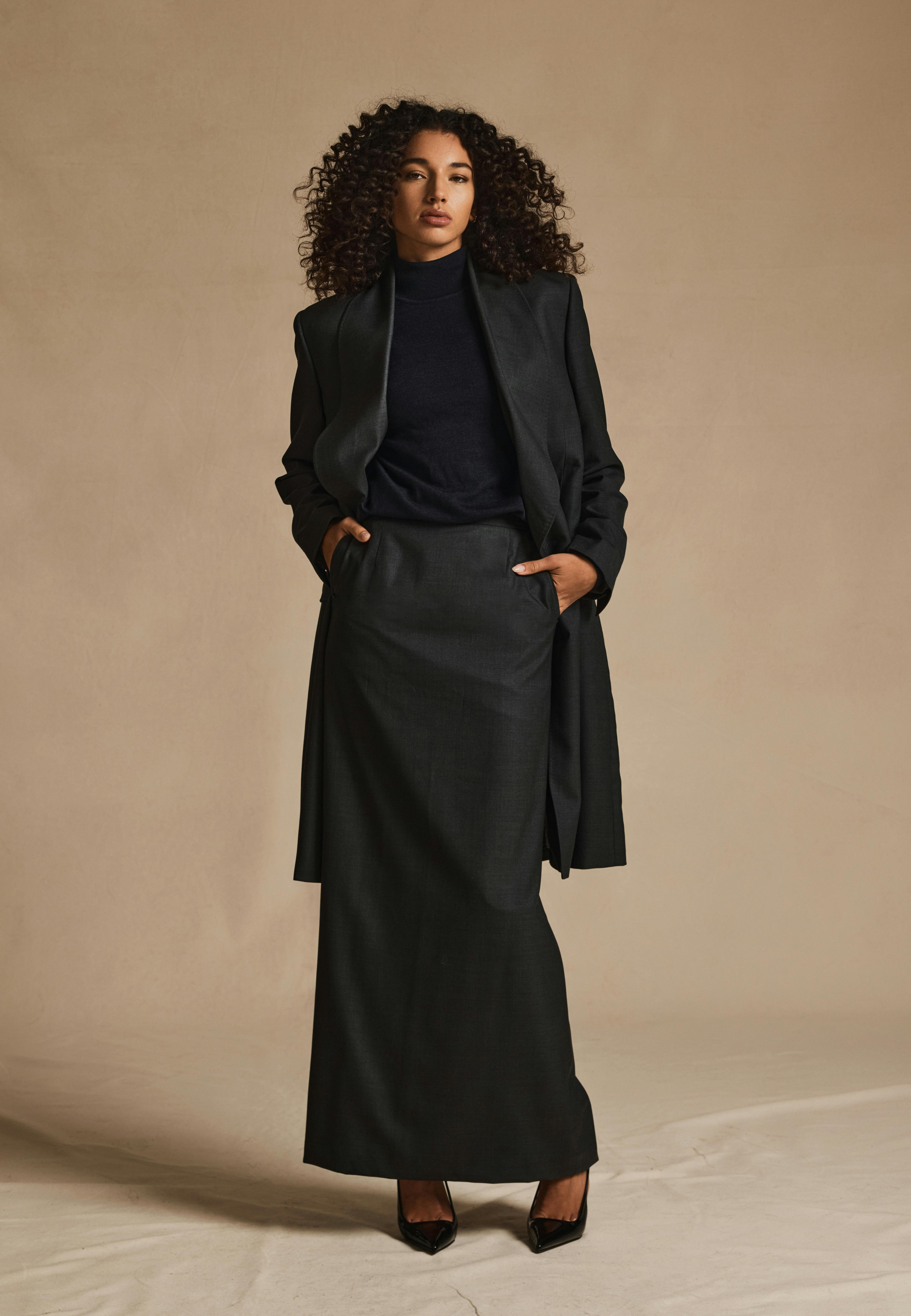 Nora Charcoal Merino Wool Skirt