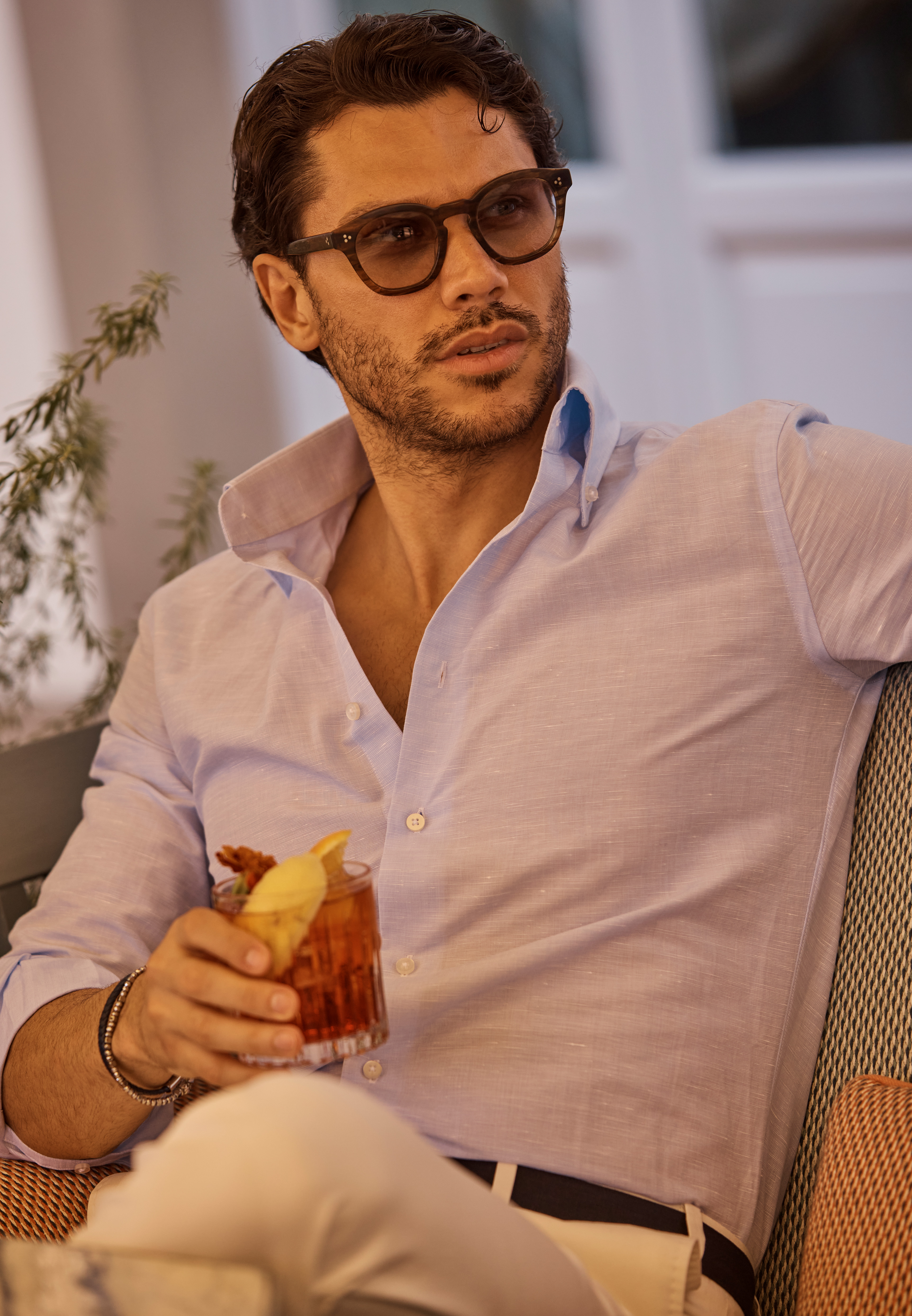 InStitchu Collection The Fitzgerald Blue Cotton Linen Blend Shirt