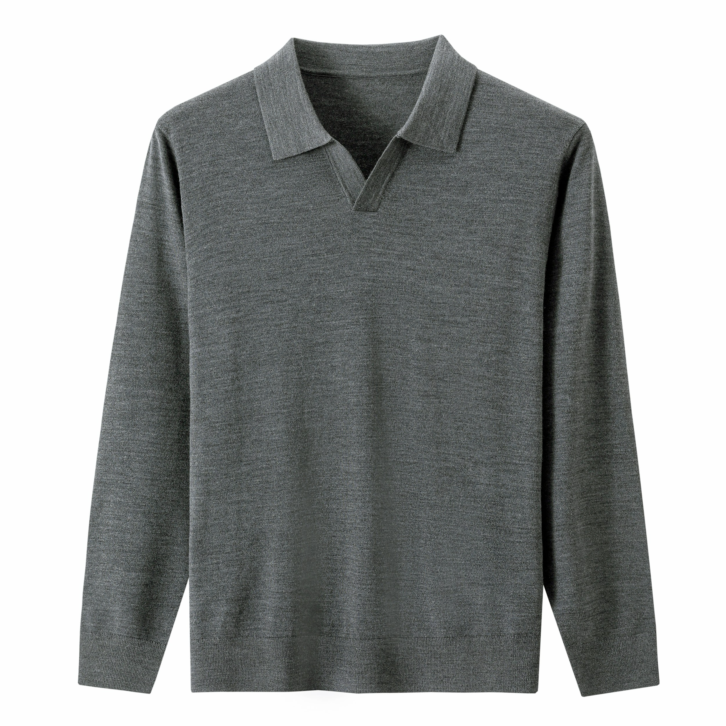 Grey Polo Open Collar Knit