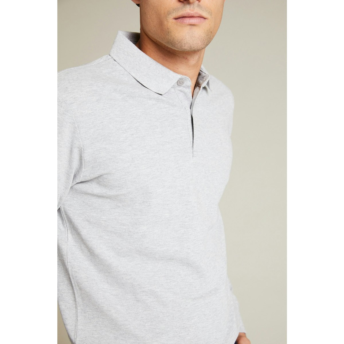 InStitchu Collection Murray Grey Cotton Long Sleeve Polo