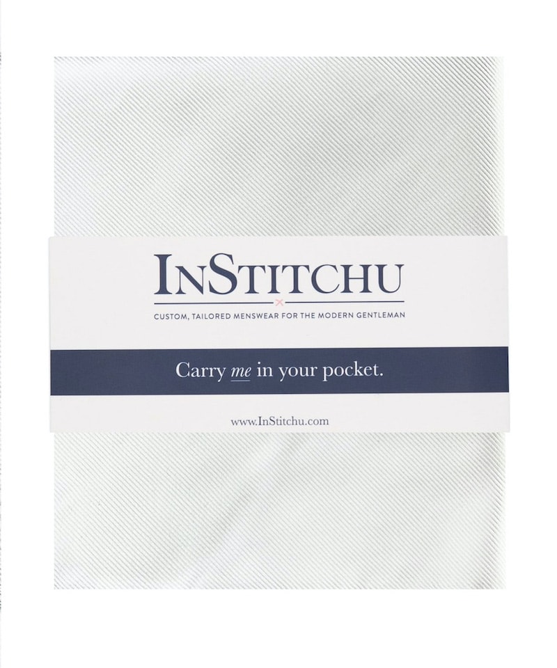 InStitchu Collection The Brienza White Plain Silk Pocket Square