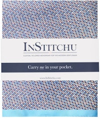 InStitchu Collection The Grumento Geometric Blue and Pink Silk Pocket Square