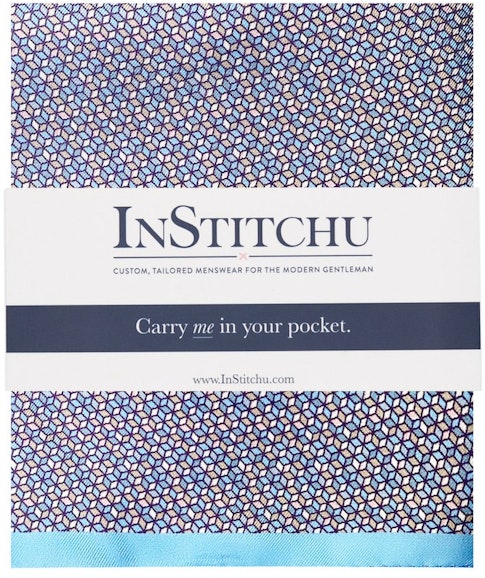 InStitchu Collection The Grumento Geometric Blue and Pink Silk Pocket Square