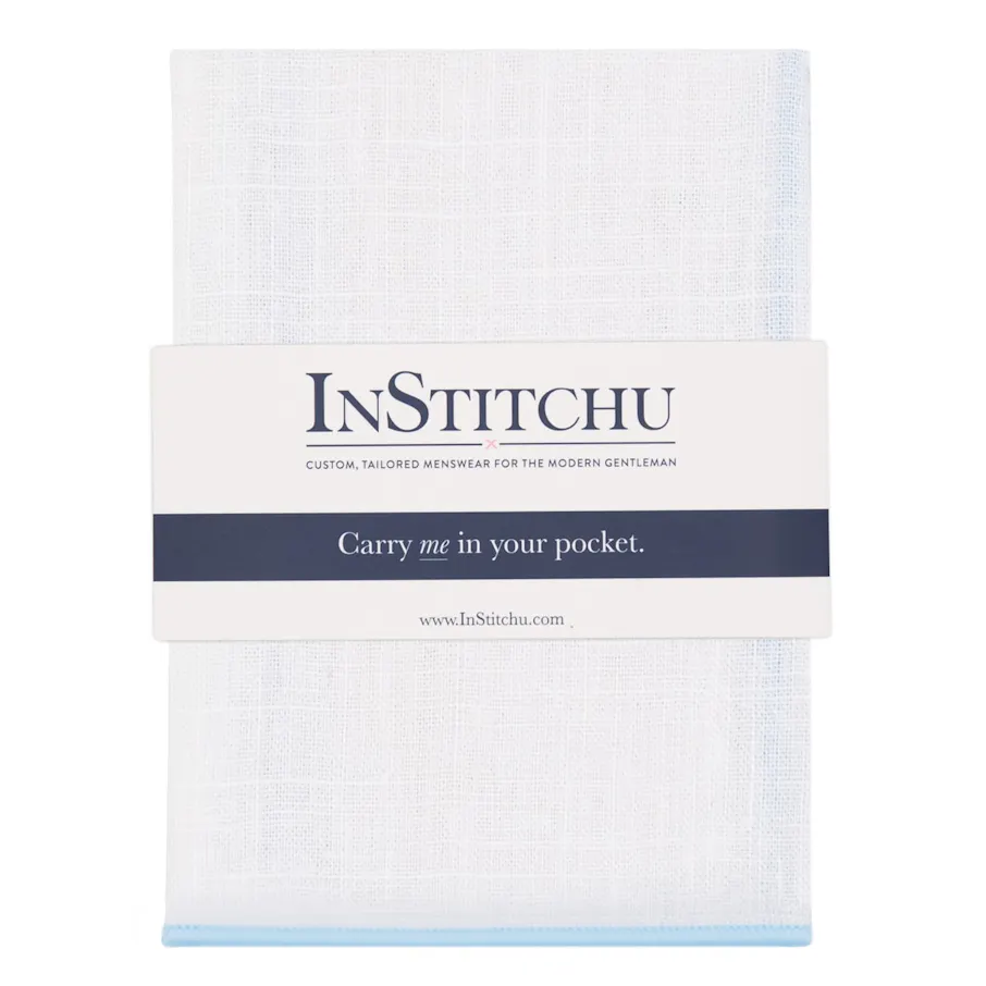 InStitchu Accessories pocket-square The Lawson Linen White & Baby Blue Trim Pocket Square