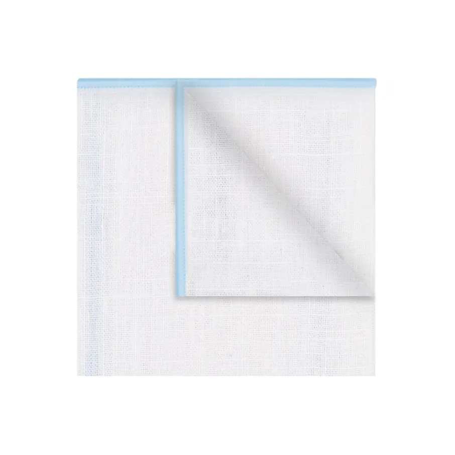InStitchu Accessories pocket-square The Lawson Linen White & Baby Blue Trim Pocket Square
