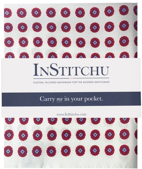 InStitchu Collection The Matera White, Red and Blue Emblem Silk Pocket Square