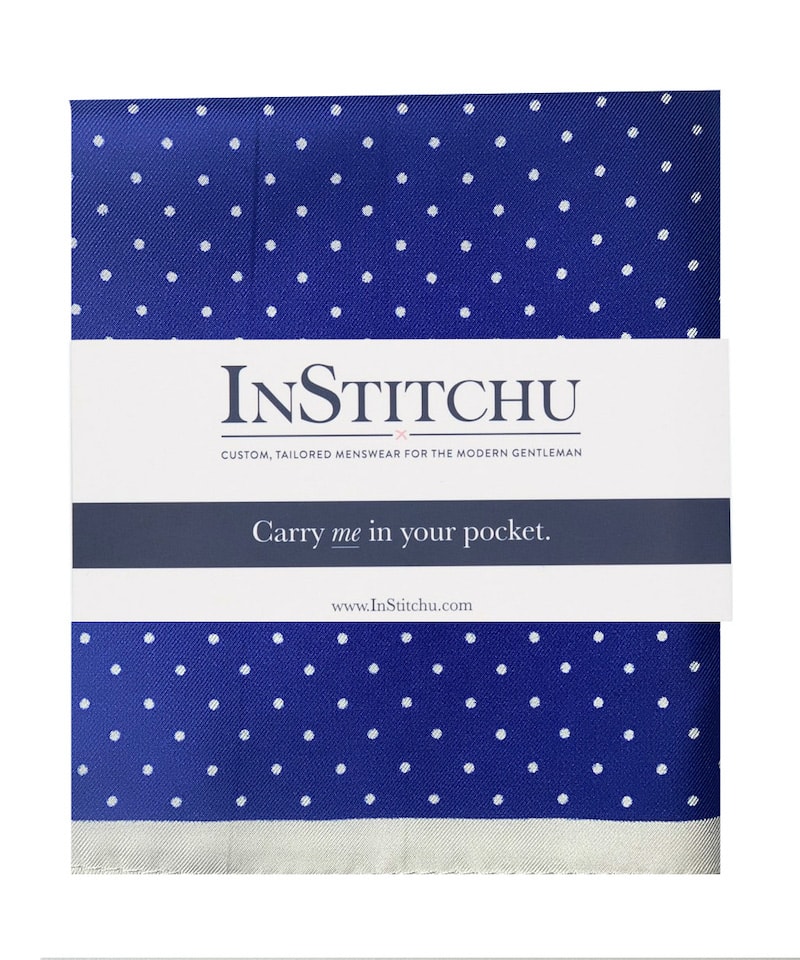 InStitchu Collection The Moliterno Navy and White Spot Silk Pocket Square