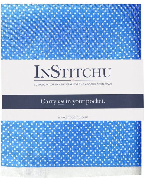 InStitchu Collection The Spinoso Blue and White Spot Silk Pocket Square