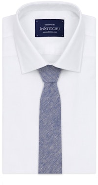 InStitchu Essentials Accessories Tie Cottesloe Mid-Blue and White Cotton and Linen Tie