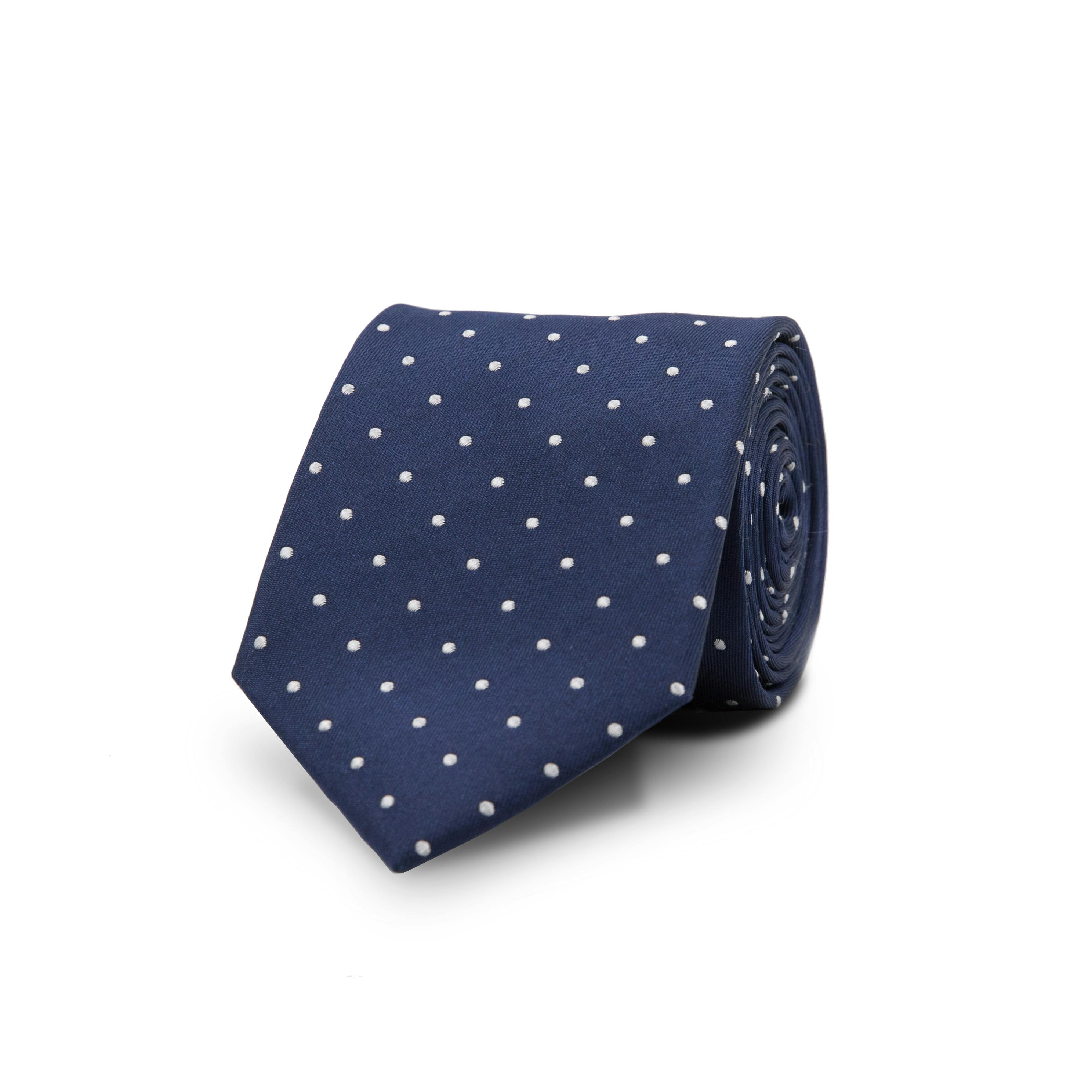InStitchu Essentials Accessories Tie Bondi White Spotted Dark Navy Silk Tie 