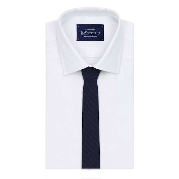 InStitchu Essentials Accessories Tie Whitehaven Deep Navy Blue and White Pinstripe Wool Blend Tie