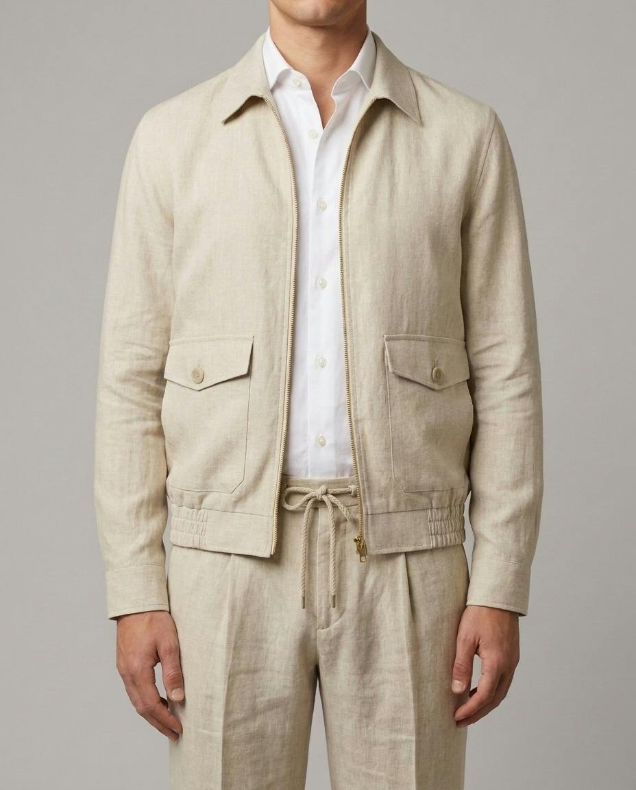 The Port Douglas Cream Linen Bomber Jacket