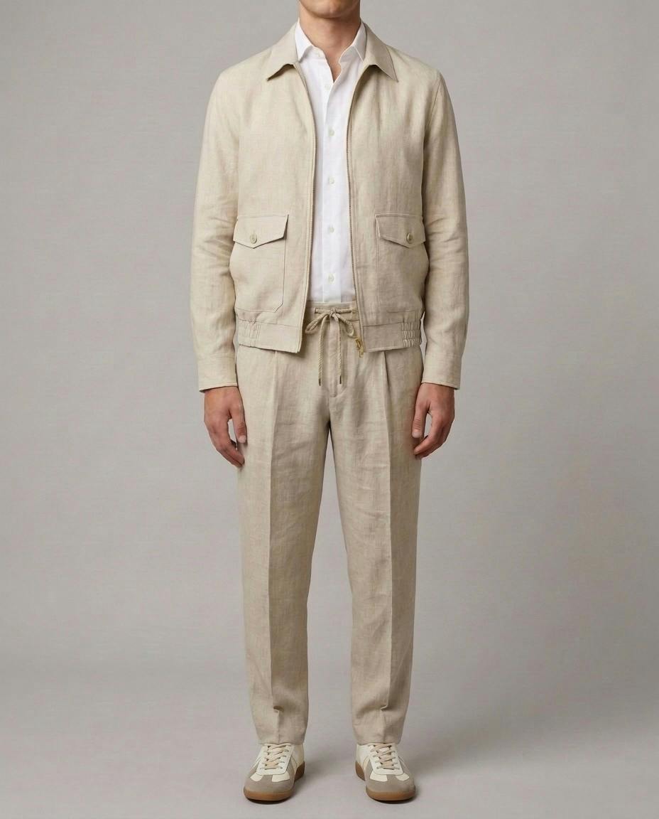 The Port Douglas Cream Linen Bomber Jacket