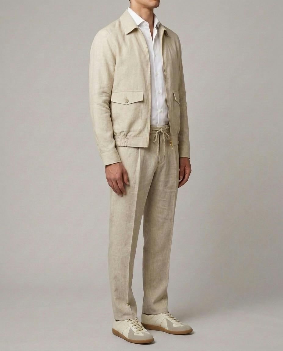 The Port Douglas Cream Linen Bomber Jacket