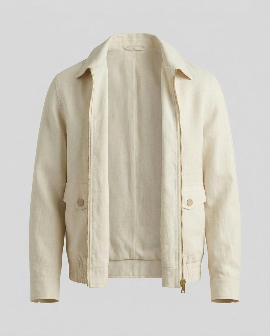 The Port Douglas Cream Linen Bomber Jacket