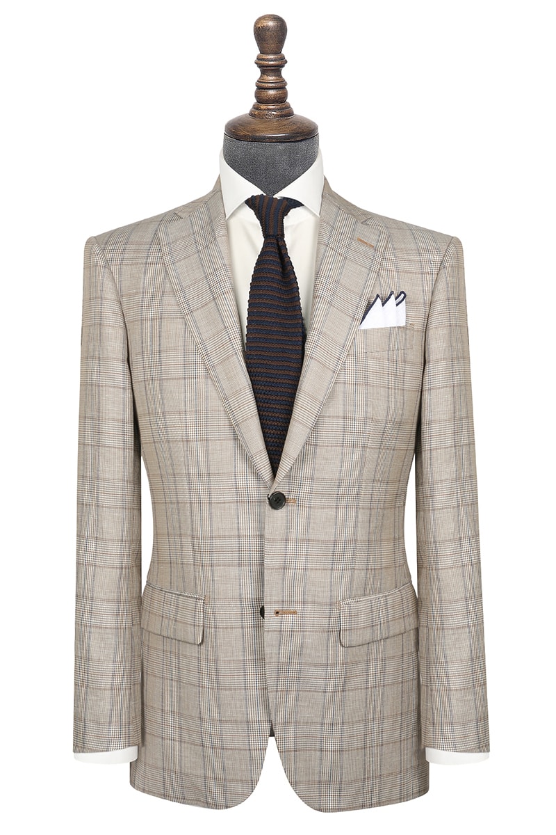 InStitchu Collection Brown Glen Plaid Wool and Linen Blend Jacket