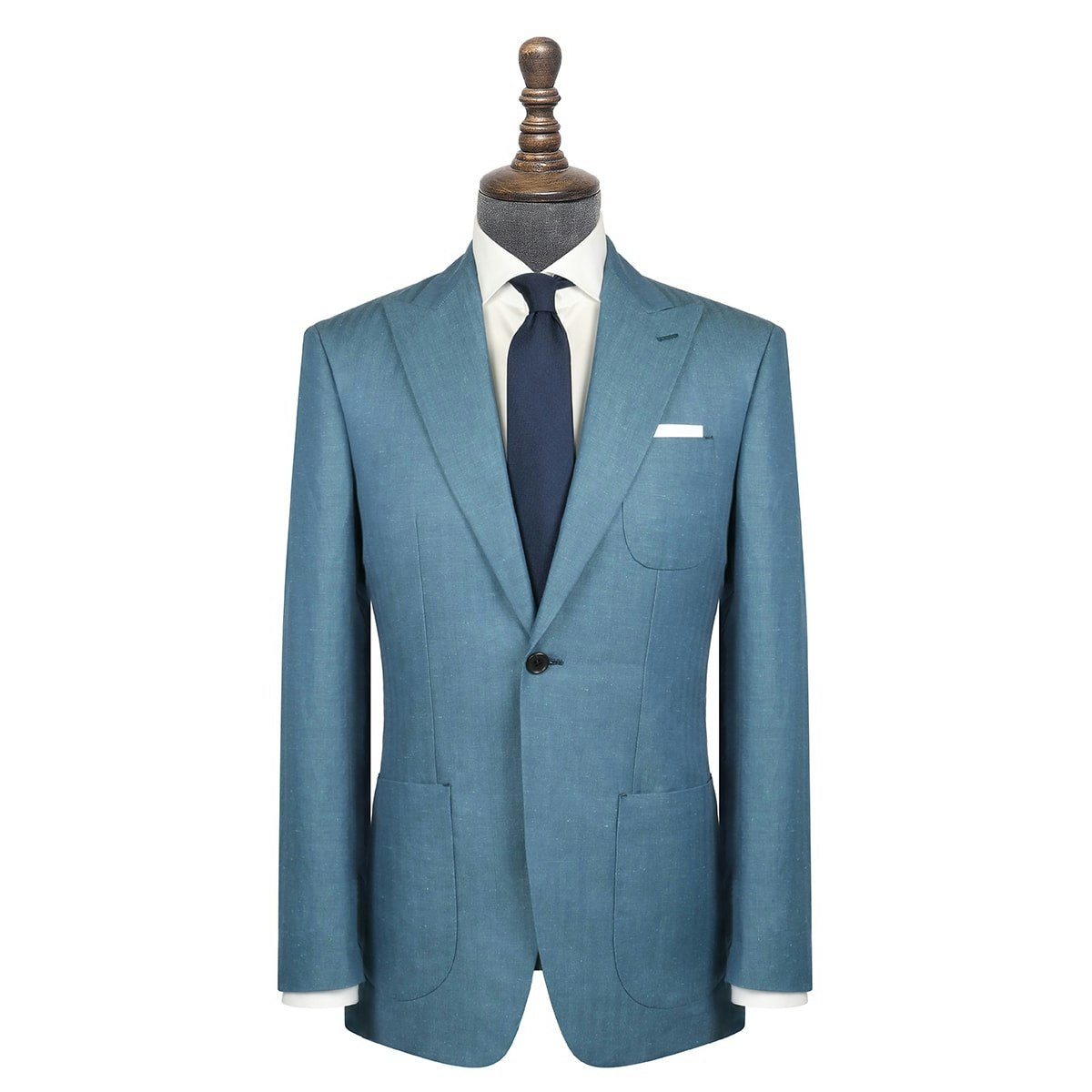 InStitchu Collection Green Herringbone Linen and Cotton Blend Jacket