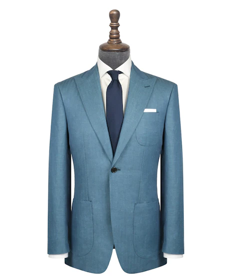 InStitchu Collection Green Herringbone Linen and Cotton Blend Jacket