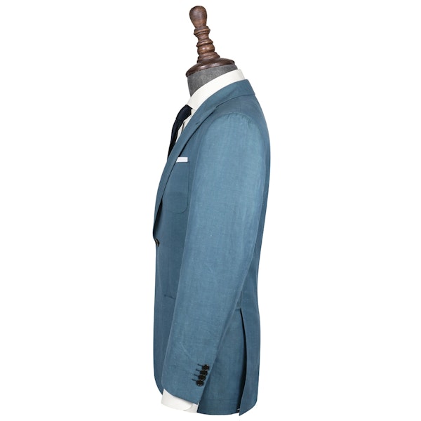 InStitchu Collection Green Herringbone Linen and Cotton Blend Jacket