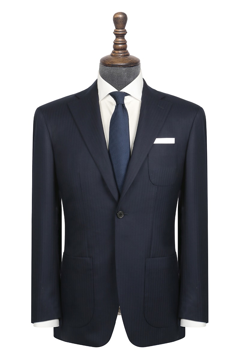 InStitchu Collection Kinfolk Navy Herringbone Wool Jacket