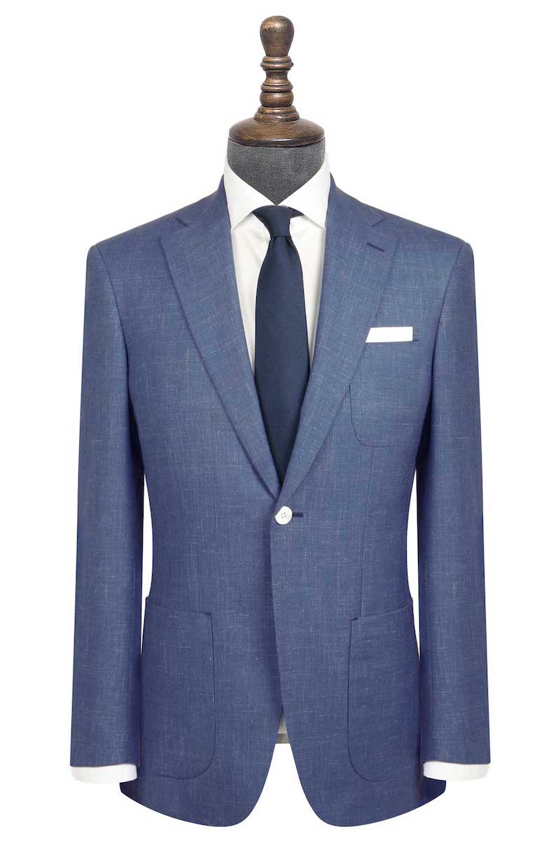 InStitchu Collection Navy and White Slub Wool Linen Blend Jacket