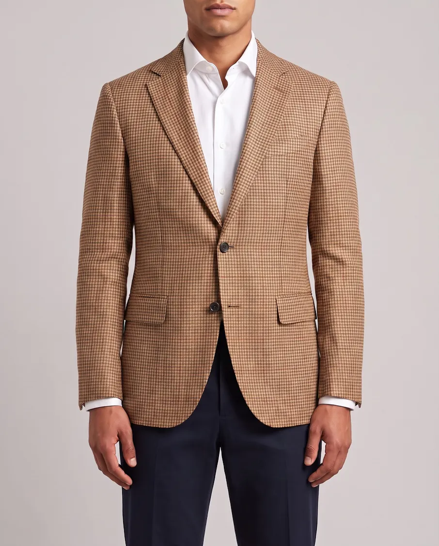 The Albany Tan Check Linen Jacket
