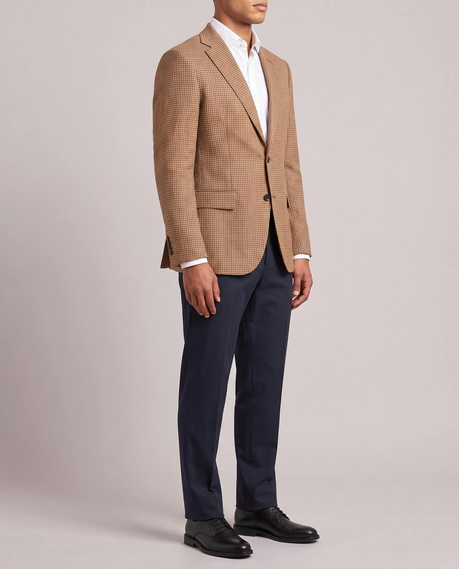 The Albany Tan Check Linen Jacket