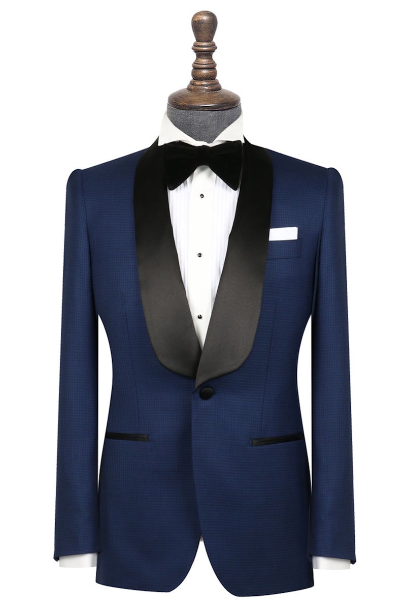 The Matteo Midnight Navy Houndstooth Wool Tuxedo - Men's Custom Suit ...