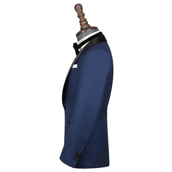 InStitchu Collection The Matteo Midnight Navy Houndstooth Wool Tuxedo Jacket