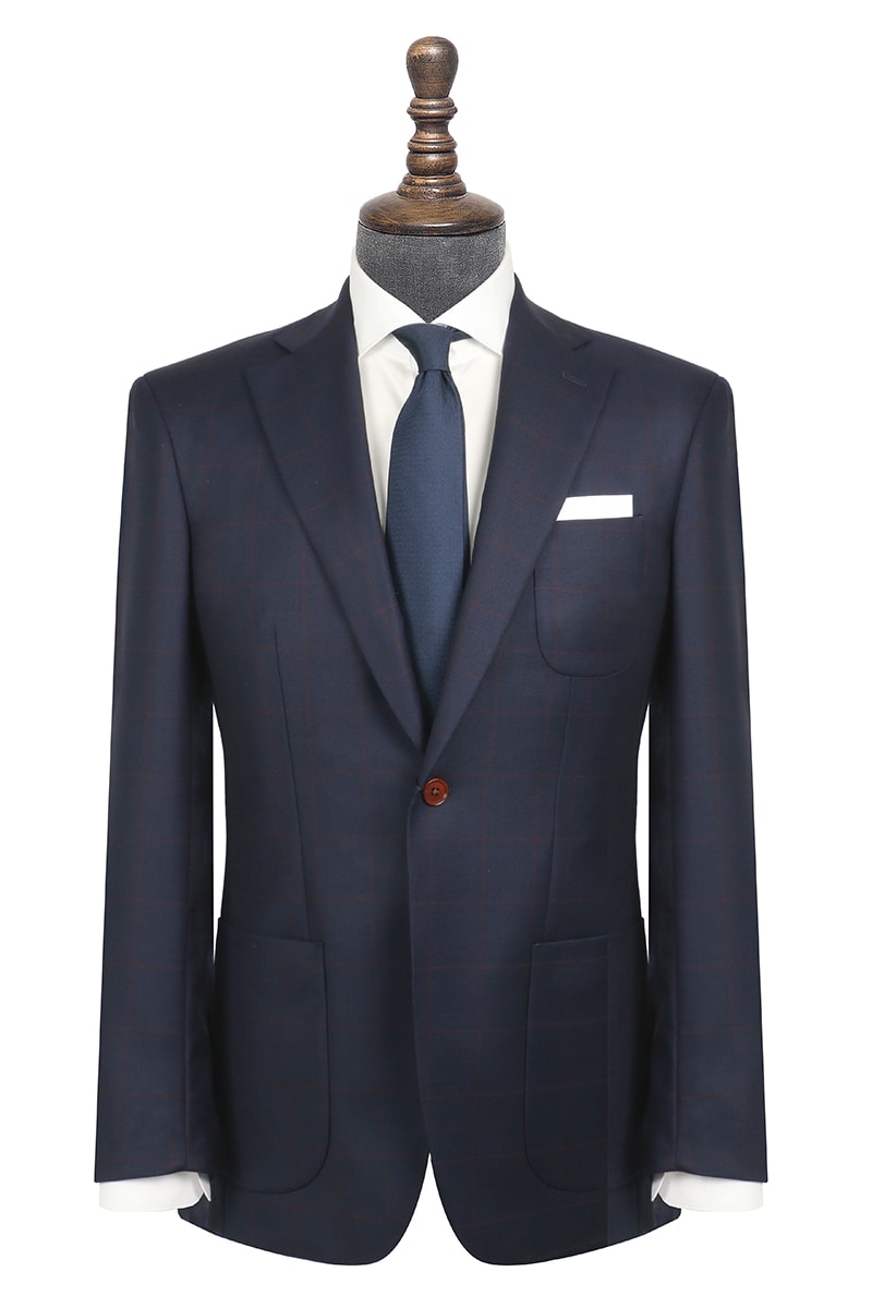 InStitchu Collection The Maurice Navy Blue and Maroon Windowpane Wool Jacket