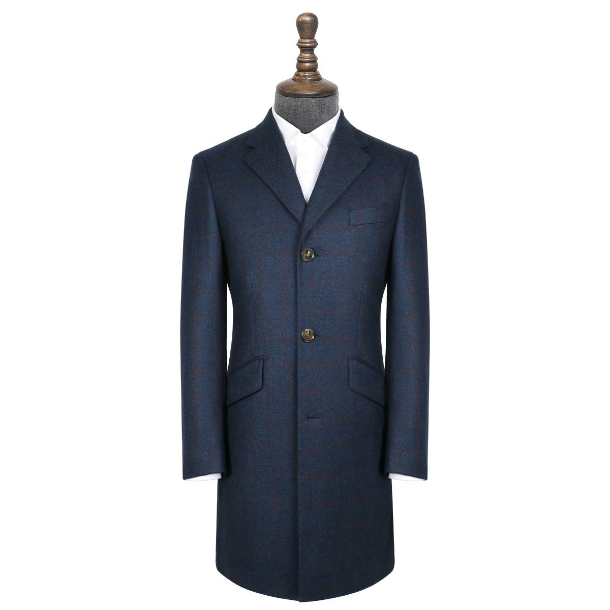 InStitchu Blue with Red Wine Check Overcoat