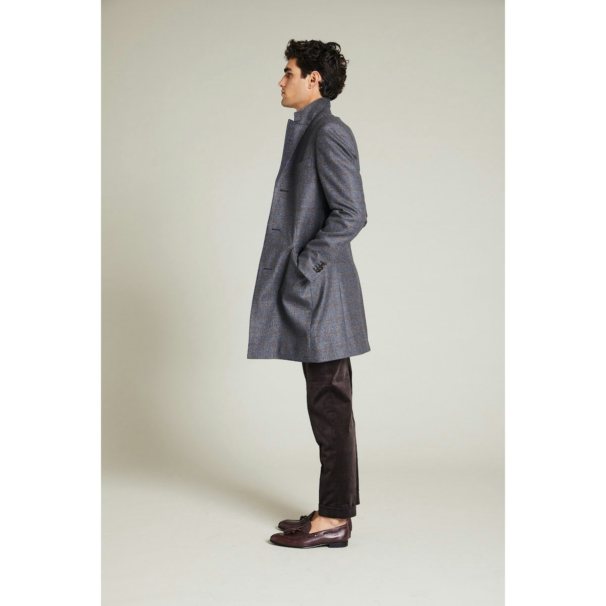 InStitchu Grey with Autumn Check Overcoat Back