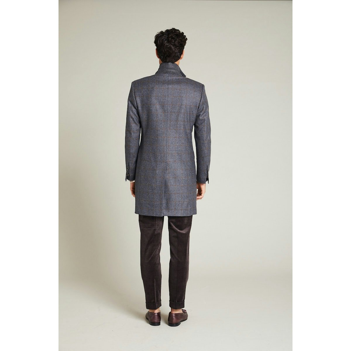 InStitchu Grey with Autumn Check Overcoat Sleeve Detail