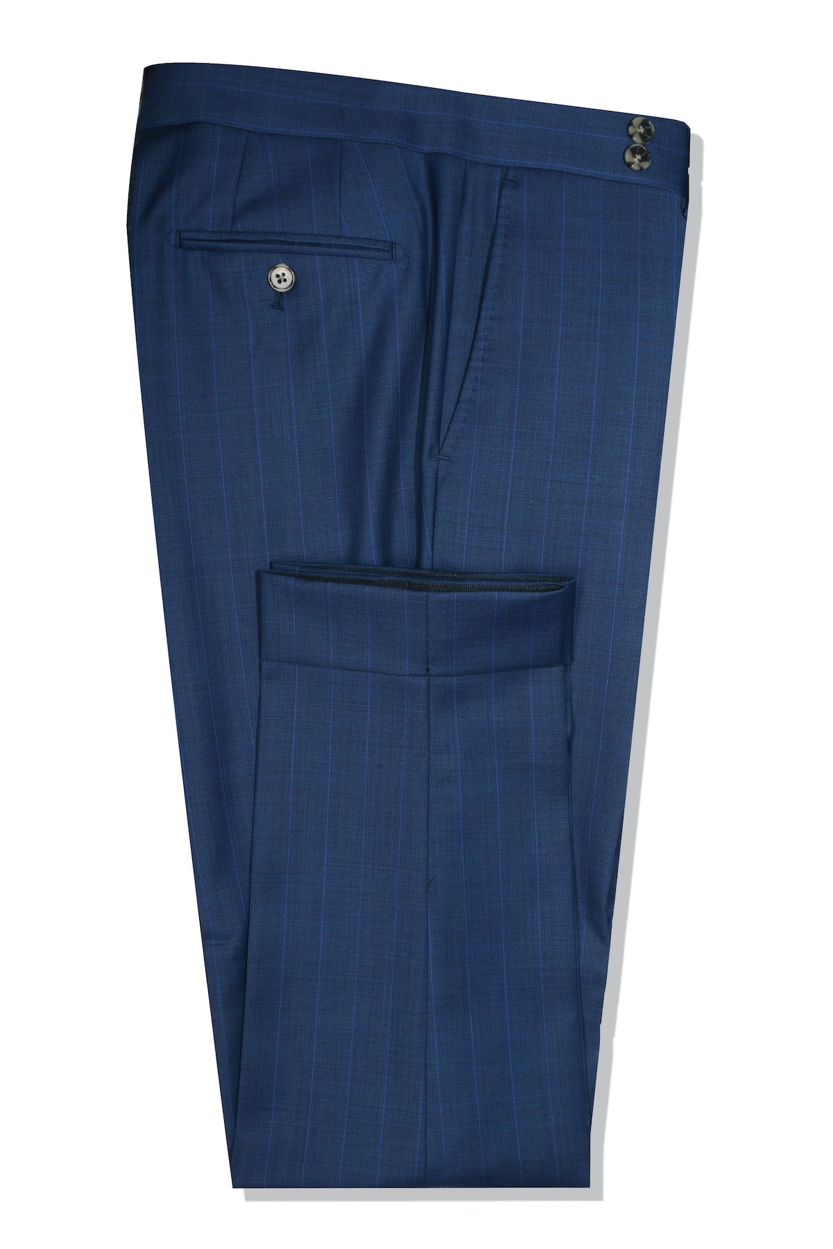 InStitchu Collection Rigside Blue Chalkstripe Wool Pants