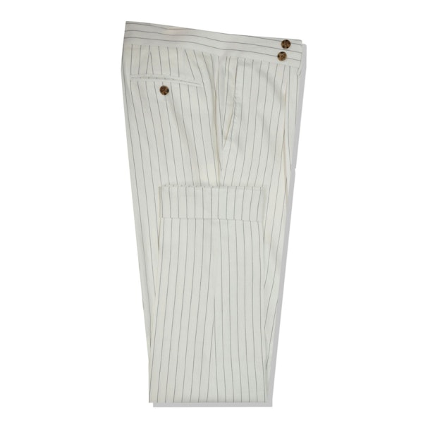 InStitchu Collection The Carraway White With Black Pinstripe Linen Pants