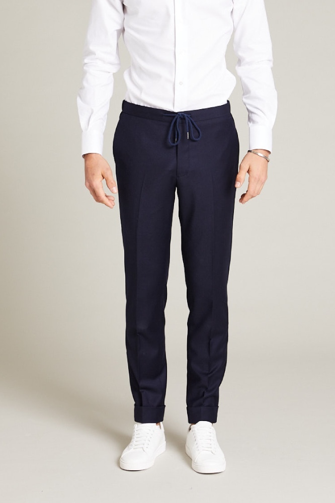 InStitchu Collection The Harrison Navy Flannel Drawstring Pants 