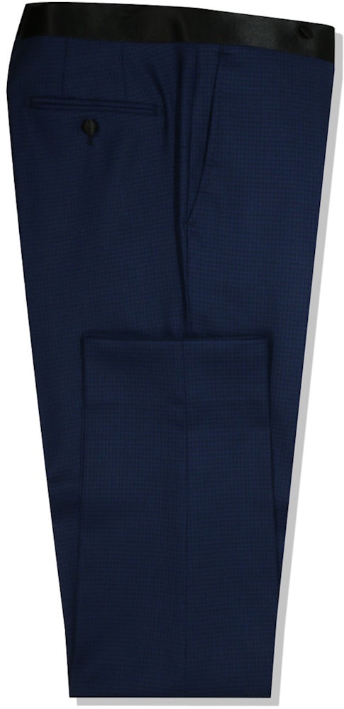 InStitchu Collection The Matteo Midnight Navy Houndstooth Wool Tuxedo Pants