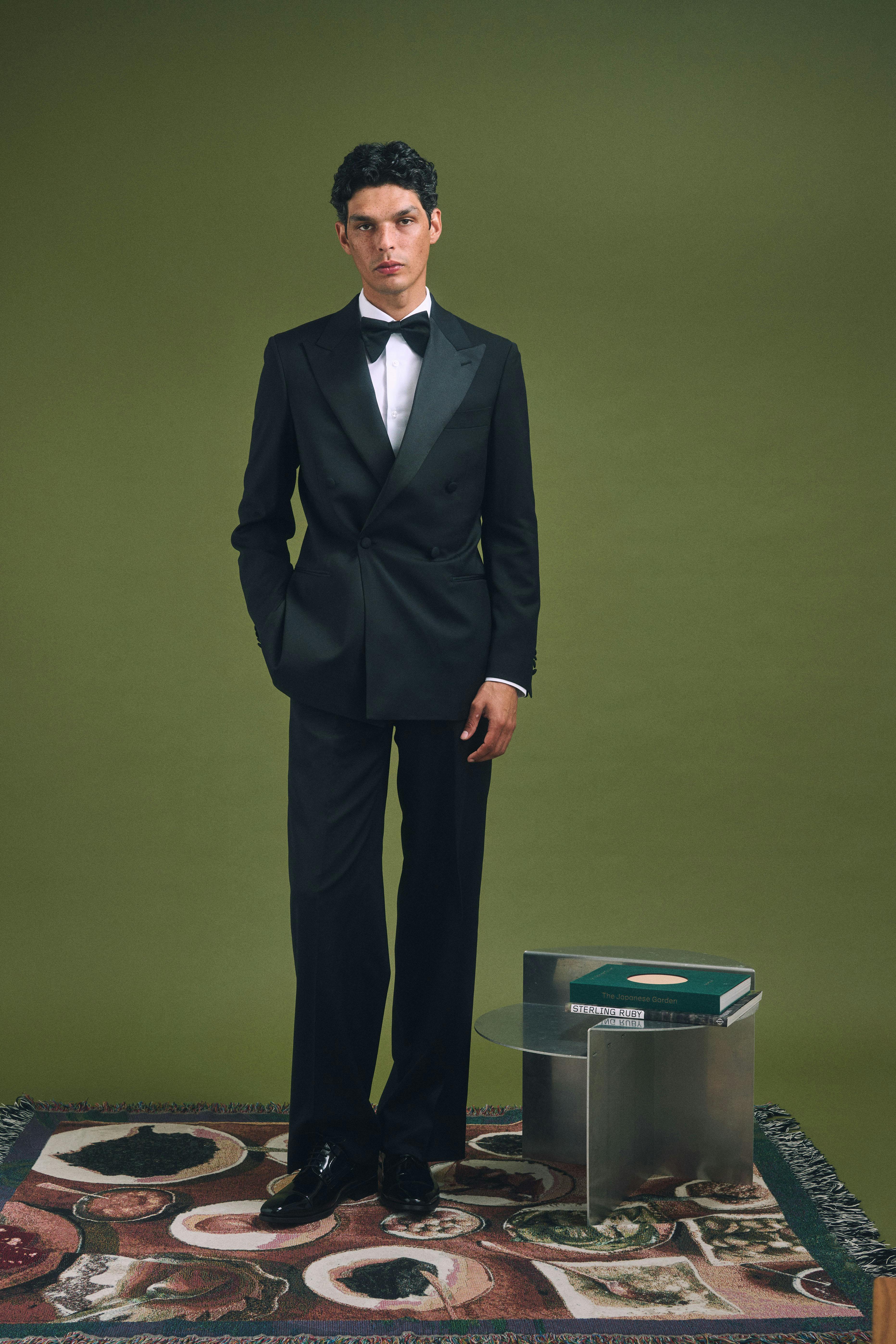The Quarona Loro Piana Black Wool Tuxedo Pants