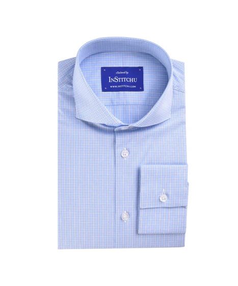 InStitchu Collection Light Blue Check Easy Iron Cotton