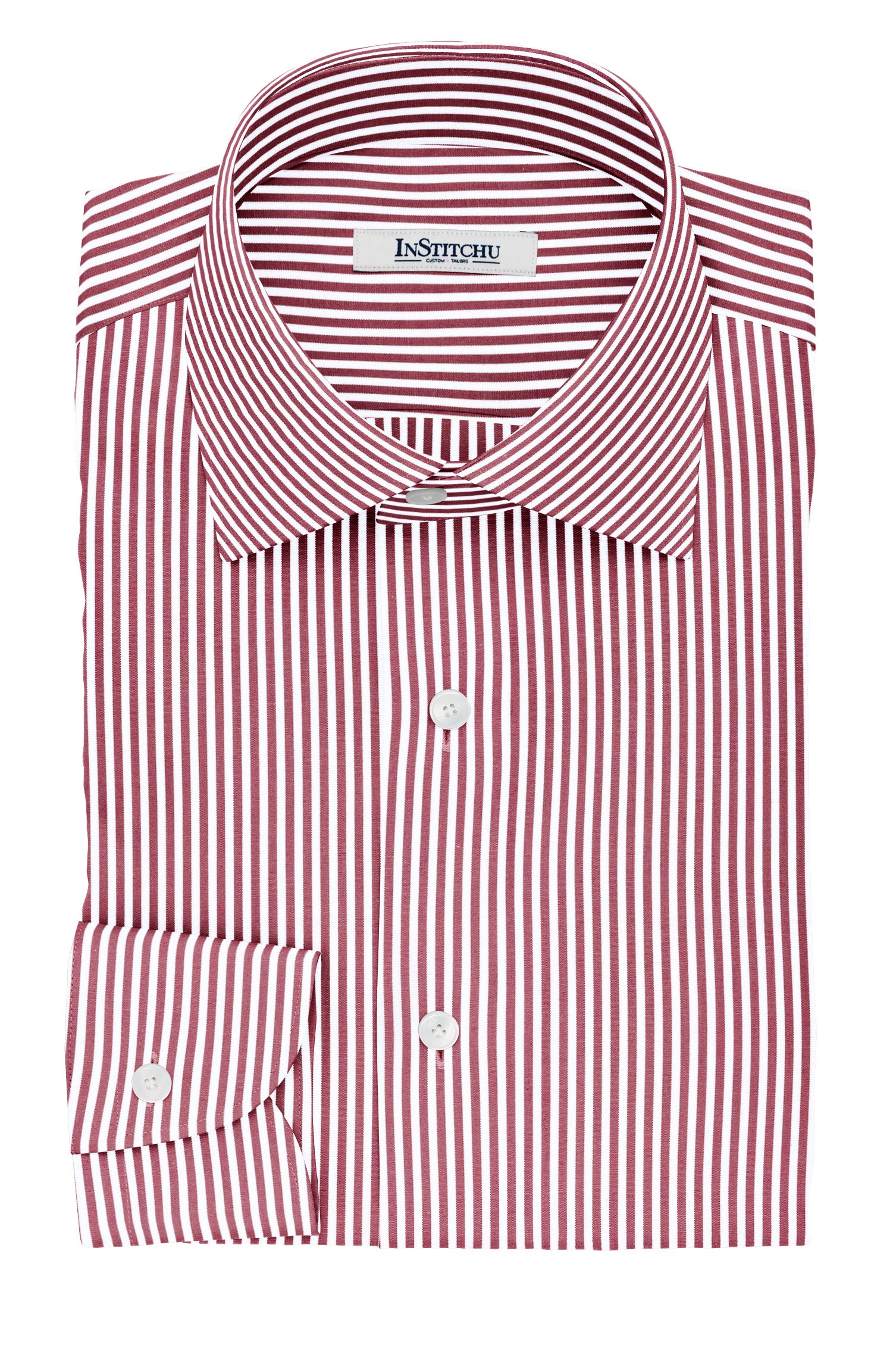 ABRAMS ラガーシャツ ストライプ 白/ワインレッド L The Abrams Red and White Striped Cotton Shirt | Men's Custom