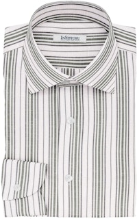 InStitchu Collection The Burke White, Green and Black Striped Linen Blend Shirt