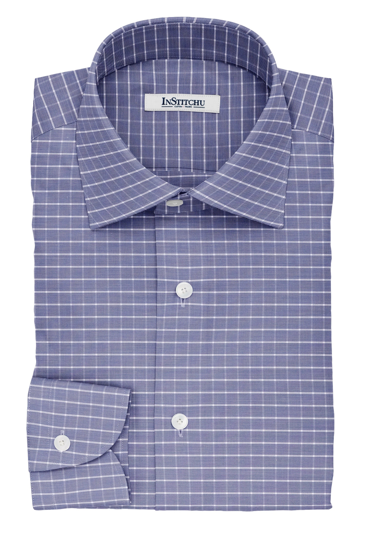 InStitchu Collection The Dante Blue Glen Plaid Cotton Shirt