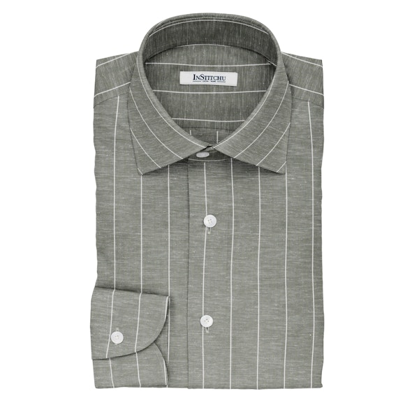 InStitchu Collection The Deighton Green and White Striped Linen Blend Shirt