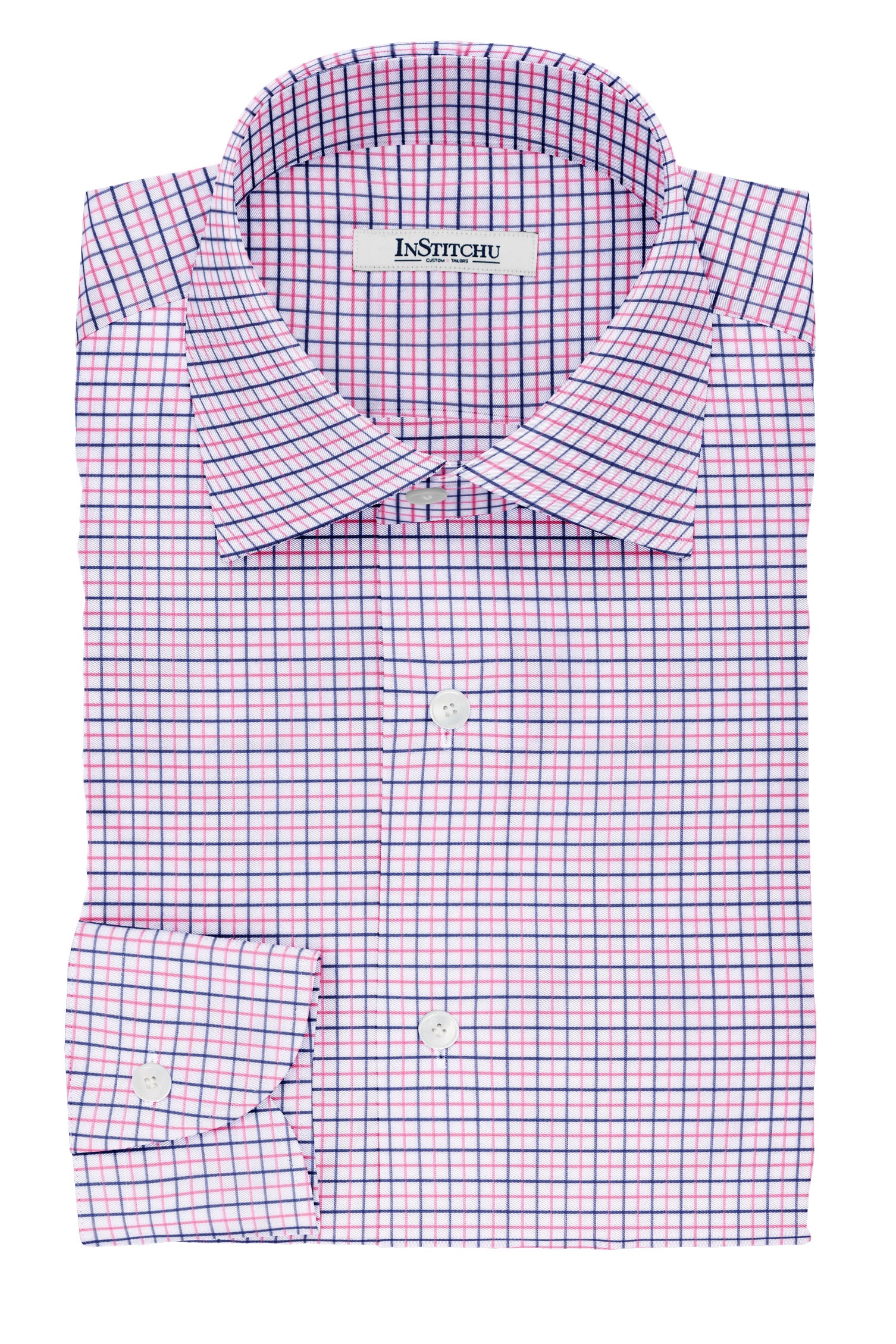 InStitchu Collection The Doyle Pink and Navy Tattersall Cotton Shirt