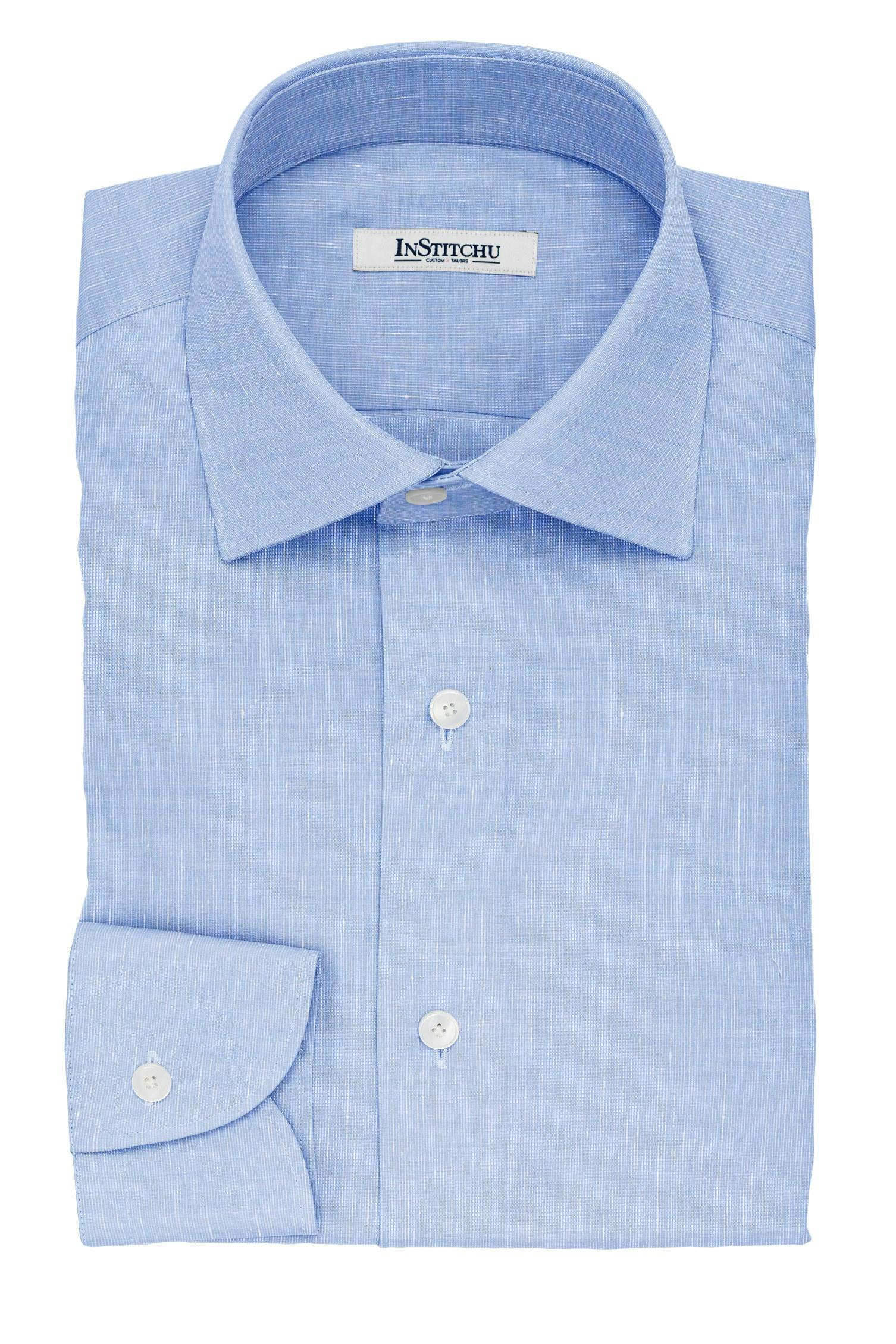 InStitchu Collection The Fitzgerald Blue Cotton Linen Blend Shirt