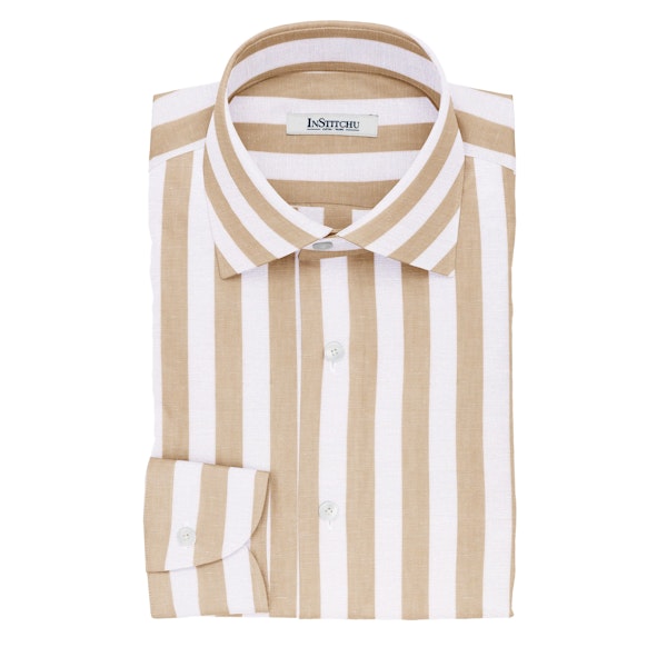InStitchu Collection The Flynne White and Beige Striped Cotton Linen Shirt